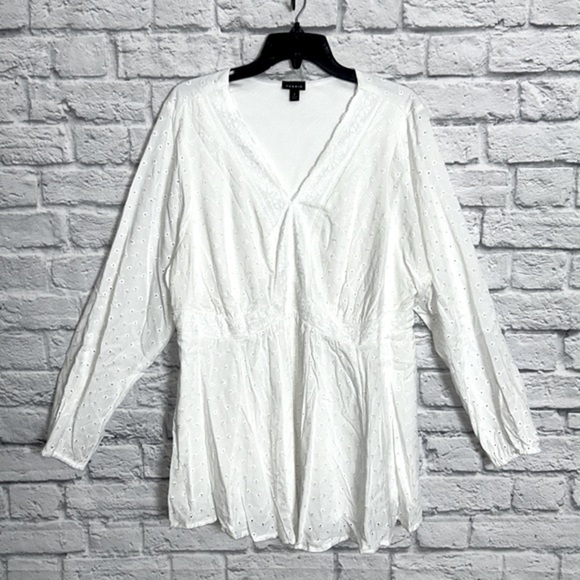 Torrid Plus 2X White Eyelet Lace Empire Waist Babydoll Boho Blouse - Picture 1 of 14